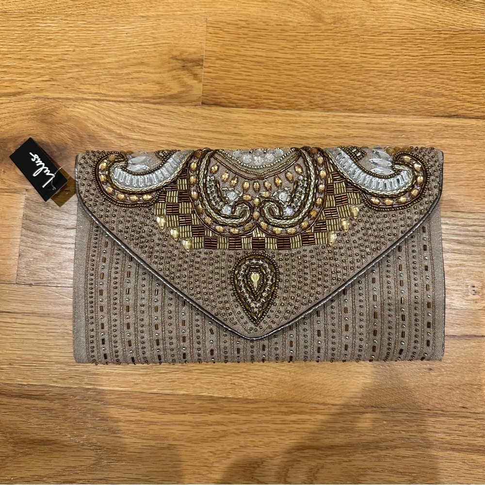 Beaded Clutch in Gold and Brown